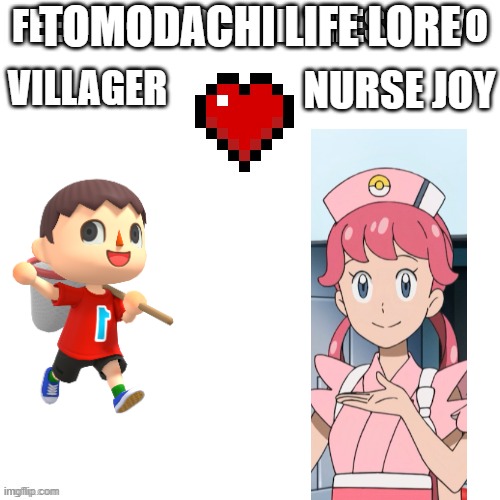No actually, it's a fanfic maker (btw the temp i used is an old one of mine, prob gonna delete it) | TOMODACHI LIFE LORE; VILLAGER; NURSE JOY | image tagged in feel free to ship these two | made w/ Imgflip meme maker