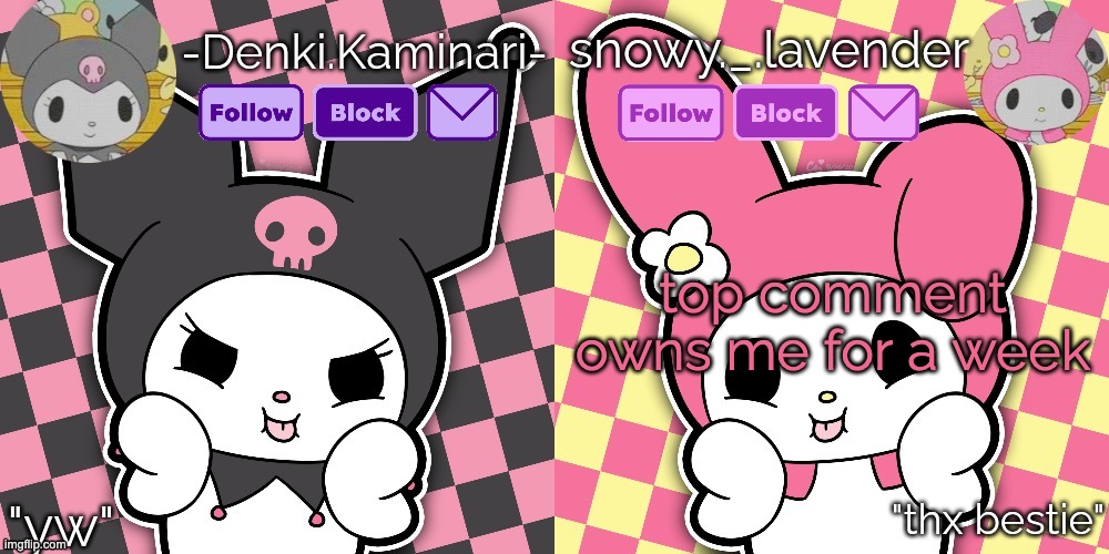 lavender & denki temp | top comment owns me for a week | image tagged in lavender denki temp | made w/ Imgflip meme maker