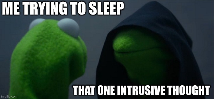 Evil Kermit Meme | ME TRYING TO SLEEP; THAT ONE INTRUSIVE THOUGHT | image tagged in memes,evil kermit | made w/ Imgflip meme maker