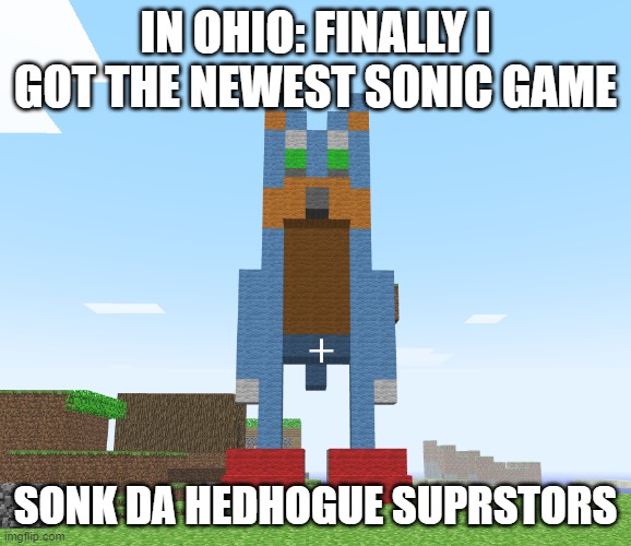lol | IN OHIO: FINALLY I GOT THE NEWEST SONIC GAME; SONK DA HEDHOGUE SUPRSTORS | image tagged in sonic,minecraft,building,minecraft build | made w/ Imgflip meme maker