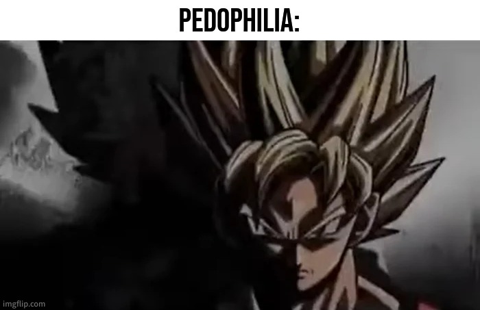 Goku Staring | PEDOPHILIA: | image tagged in goku staring | made w/ Imgflip meme maker