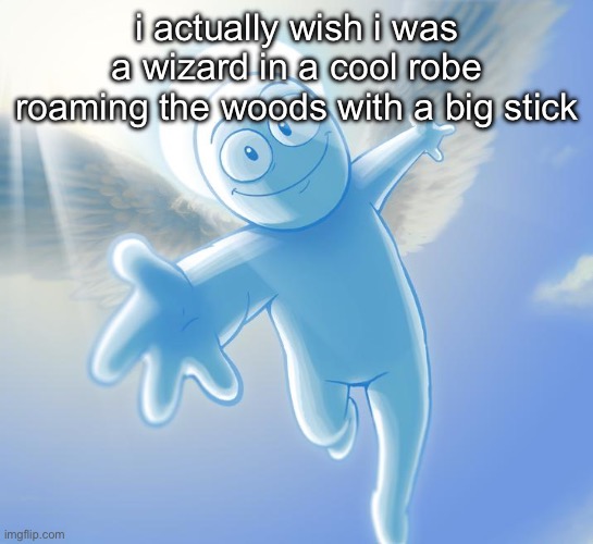 my mom wouldn’t let me | i actually wish i was a wizard in a cool robe roaming the woods with a big stick | image tagged in angel | made w/ Imgflip meme maker