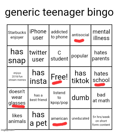 damn that's it? | image tagged in generic teenager bingo | made w/ Imgflip meme maker