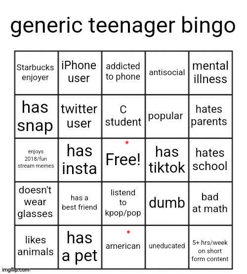 Im not generic would you look at that | image tagged in generic teenager bingo | made w/ Imgflip meme maker