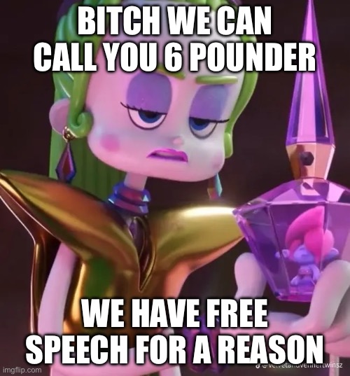 Goofy girl | BITCH WE CAN CALL YOU 6 POUNDER; WE HAVE FREE SPEECH FOR A REASON | image tagged in trolls | made w/ Imgflip meme maker