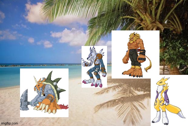 Renamon and Friends enjoying a island adventure | image tagged in island paradise,digimon | made w/ Imgflip meme maker