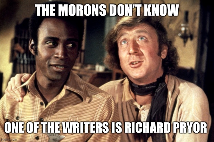 Blazing Saddles Morons | THE MORONS DON’T KNOW ONE OF THE WRITERS IS RICHARD PRYOR | image tagged in blazing saddles morons | made w/ Imgflip meme maker