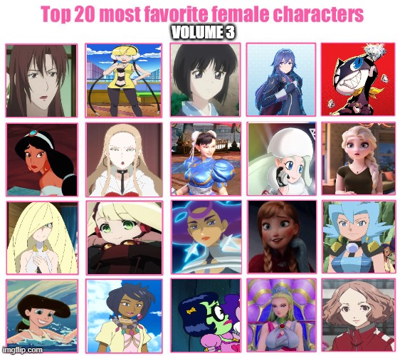 top 20 favorite female characters volume 3 Blank Meme Template