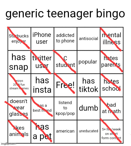 I KNOW IM A NERD, OKAY- | image tagged in generic teenager bingo | made w/ Imgflip meme maker