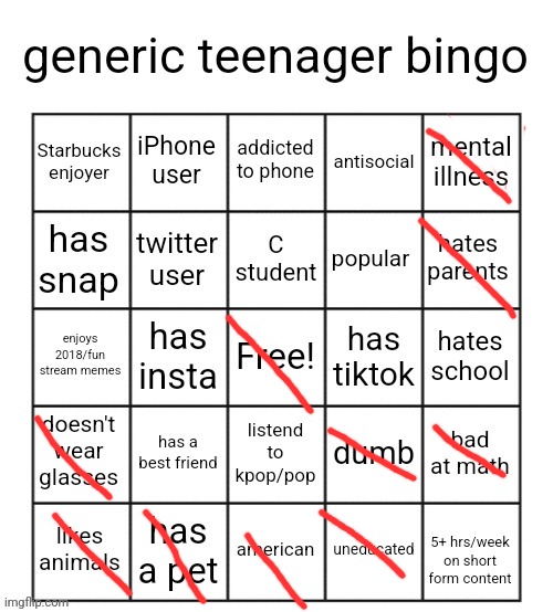 Gn yall | image tagged in generic teenager bingo | made w/ Imgflip meme maker