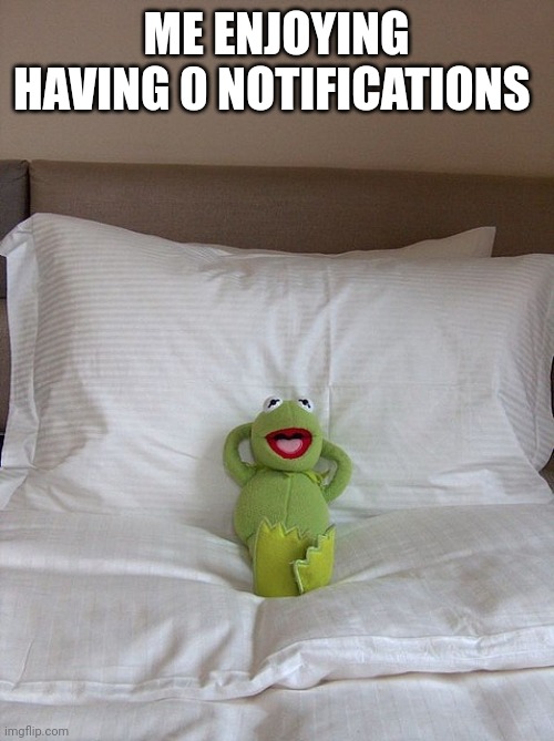 It's so refreshing | ME ENJOYING HAVING 0 NOTIFICATIONS | image tagged in kermit bed,notifications,peace | made w/ Imgflip meme maker