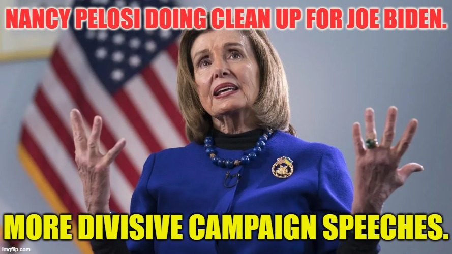 Clean Up In Aisle 6 | NANCY PELOSI DOING CLEAN UP FOR JOE BIDEN. MORE DIVISIVE CAMPAIGN SPEECHES. | image tagged in memes,nancy pelosi,clean up,joe biden,division,campaign | made w/ Imgflip meme maker
