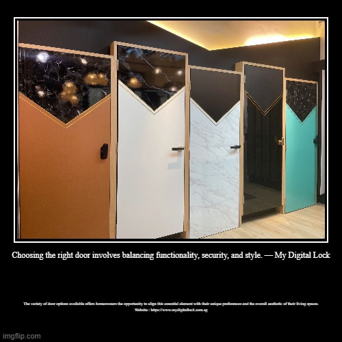 Choosing the right door involves balancing functionality, security, and style. — My Digital Lock | The variety of door options available off | image tagged in funny,demotivationals | made w/ Imgflip demotivational maker