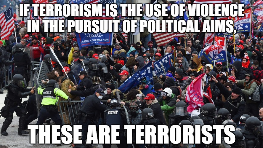 Words mean things. Conservatives' actions mean nothing. | IF TERRORISM IS THE USE OF VIOLENCE
IN THE PURSUIT OF POLITICAL AIMS, THESE ARE TERRORISTS | image tagged in conservative logic,conservative hypocrisy,terrorism,terrorist,violence,politics | made w/ Imgflip meme maker