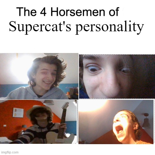 lmao here is your daily dose of chaotic gay adhd autist | Supercat's personality | image tagged in four horsemen,gay | made w/ Imgflip meme maker