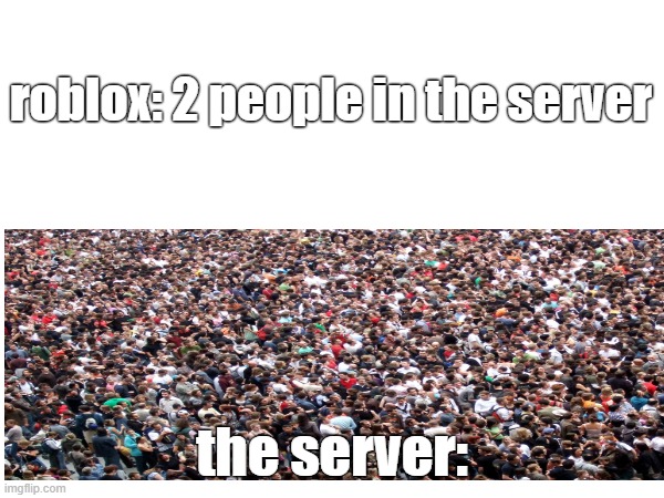 why roblox | roblox: 2 people in the server; the server: | image tagged in roblox,memes,meme,relatable,crowd of people,why are you reading the tags | made w/ Imgflip meme maker