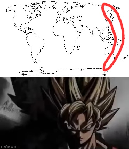 image tagged in world map blank,goku staring | made w/ Imgflip meme maker
