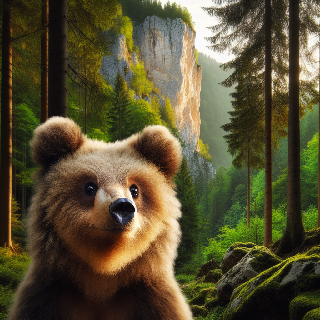 a cute bear in the woods looking over a cilft Blank Meme Template