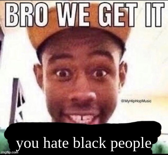 Bro we get it (blank) | you hate black people | image tagged in bro we get it blank | made w/ Imgflip meme maker