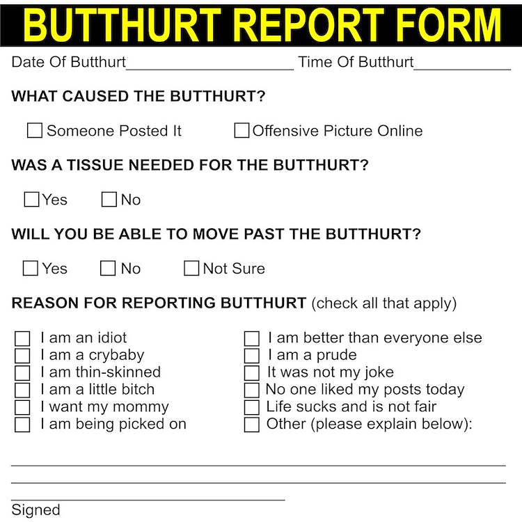 Butthurt Form Blank Meme Template