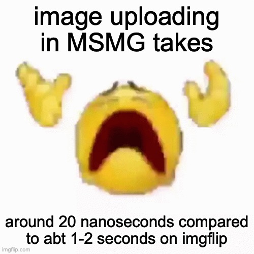 :nooo: | image uploading in MSMG takes; around 20 nanoseconds compared to abt 1-2 seconds on imgflip | image tagged in nooo | made w/ Imgflip meme maker