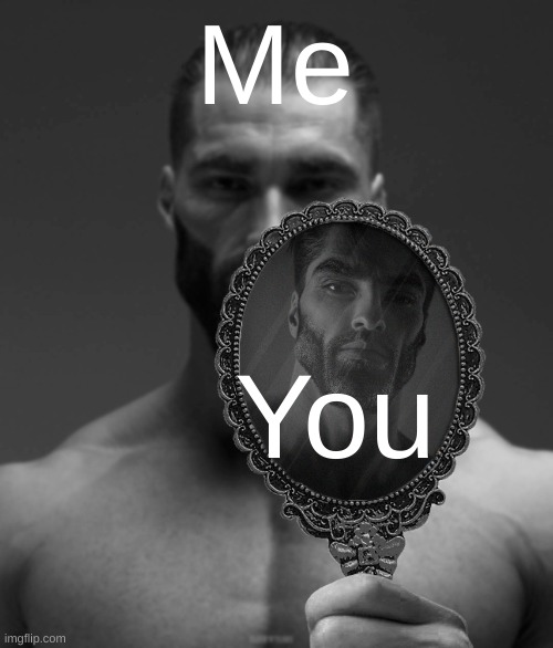 Giga Chad shows Giga Chad a mirror | Me You | image tagged in giga chad shows giga chad a mirror | made w/ Imgflip meme maker