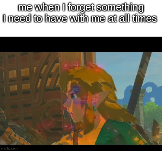 *BOTW flashbacks intensify* | me when I forget something I need to have with me at all times | image tagged in botw flashbacks intensify | made w/ Imgflip meme maker