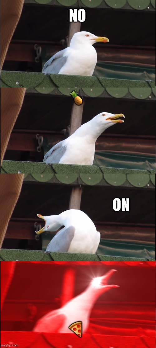 Inhaling Seagull | NO; 🍍; ON; 🍕 | image tagged in memes,inhaling seagull | made w/ Imgflip meme maker