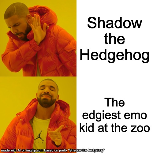 Real | Shadow the Hedgehog; The edgiest emo kid at the zoo | image tagged in memes,drake hotline bling | made w/ Imgflip meme maker