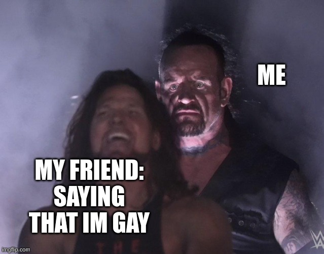 undertaker | ME; MY FRIEND: SAYING THAT IM GAY | image tagged in undertaker | made w/ Imgflip meme maker