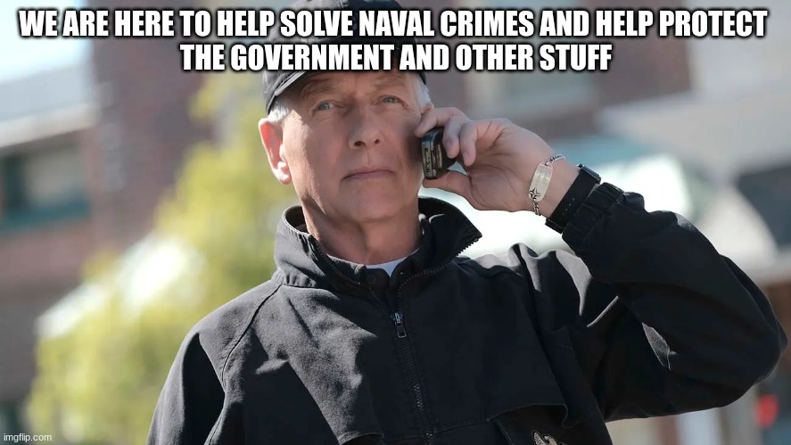 NCIS gibbs | WE ARE HERE TO HELP SOLVE NAVAL CRIMES AND HELP PROTECT 
THE GOVERNMENT AND OTHER STUFF | image tagged in ncis gibbs | made w/ Imgflip meme maker