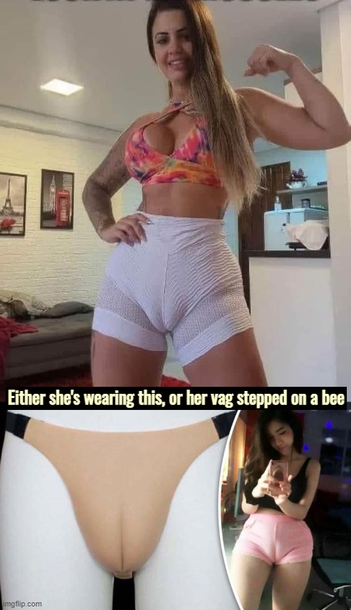 Either she's wearing this, or her vag stepped on a bee | image tagged in nsfw,funny | made w/ Imgflip meme maker