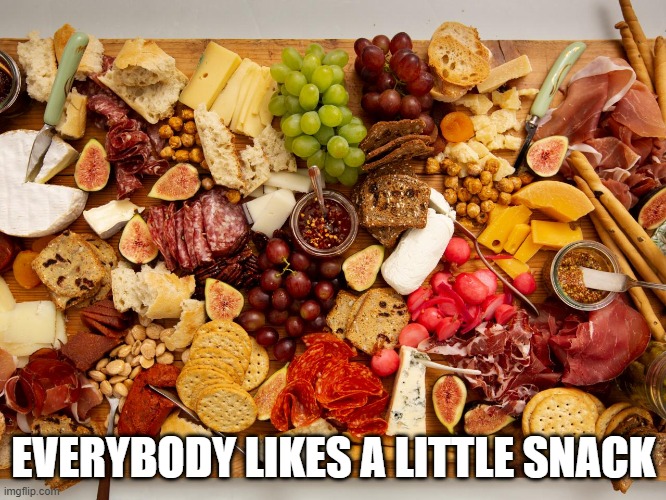 Charcuterie | EVERYBODY LIKES A LITTLE SNACK | image tagged in food | made w/ Imgflip meme maker