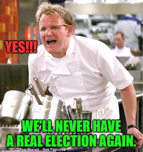 Chef Gordon Ramsay Meme | YES!!! WE'LL NEVER HAVE A REAL ELECTION AGAIN. | image tagged in memes,chef gordon ramsay | made w/ Imgflip meme maker