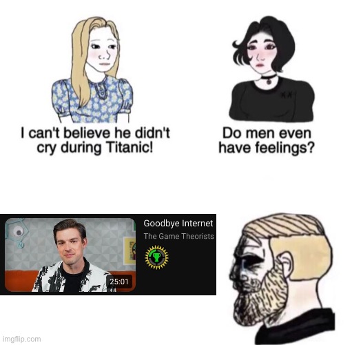 He will be missed | image tagged in chad crying,game theory,matpat,leaving | made w/ Imgflip meme maker