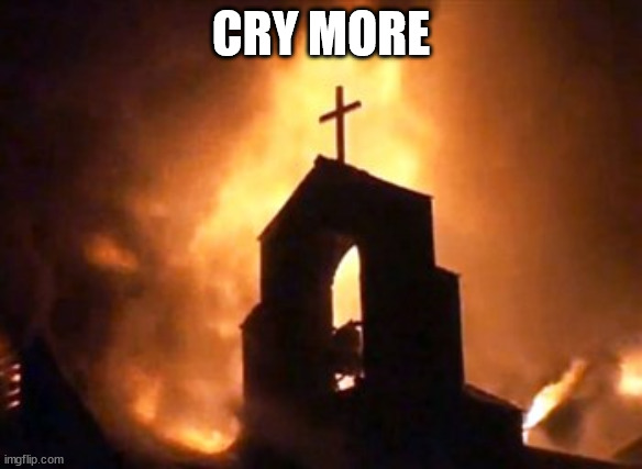 Cry about it. (offensive memes until a snowflake gets mad in the comments day i forgor) | CRY MORE | image tagged in burning church | made w/ Imgflip meme maker
