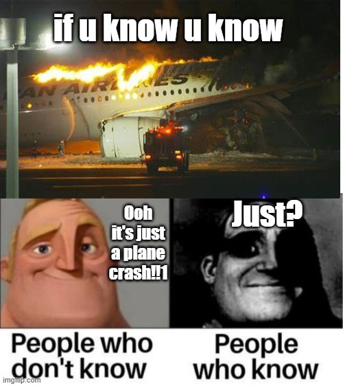 People who don't know / People who know meme | if u know u know; Just? Ooh it's just a plane crash!!1 | image tagged in people who don't know / people who know meme | made w/ Imgflip meme maker