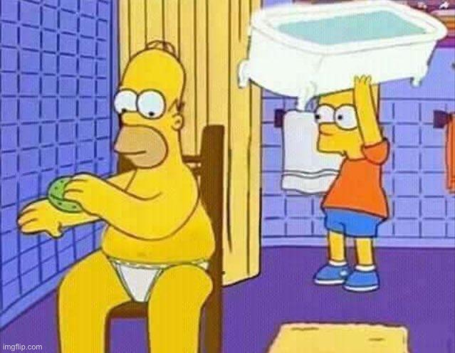 Bart hitting Homer with a bathtub | image tagged in bart hitting homer with a bathtub | made w/ Imgflip meme maker