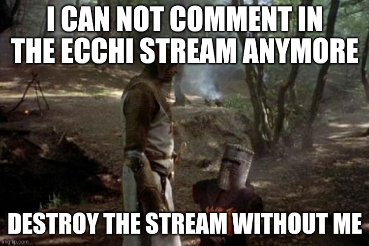 Just a Flesh Wound | I CAN NOT COMMENT IN THE ECCHI STREAM ANYMORE; DESTROY THE STREAM WITHOUT ME | image tagged in just a flesh wound | made w/ Imgflip meme maker