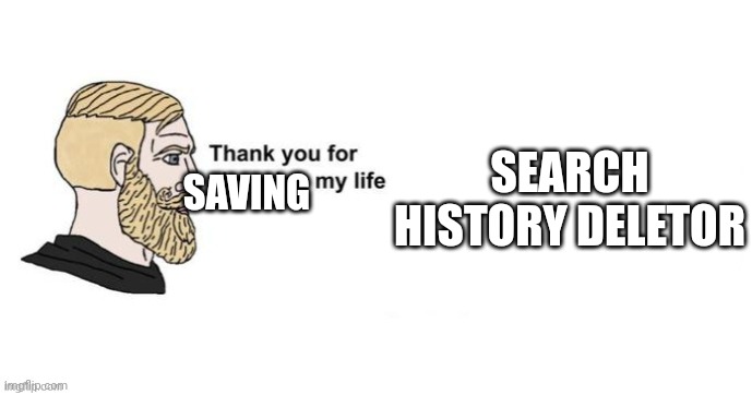Thank you for saving my life | SAVING SEARCH HISTORY DELETOR | image tagged in thank you for saving my life | made w/ Imgflip meme maker