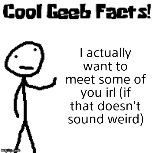 cool geeb facts | I actually want to meet some of you irl (if that doesn't sound weird) | image tagged in cool geeb facts | made w/ Imgflip meme maker