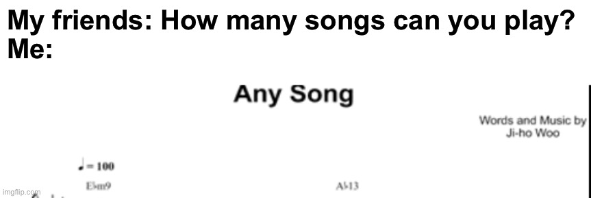 >:3 | My friends: How many songs can you play?
Me: | image tagged in music | made w/ Imgflip meme maker