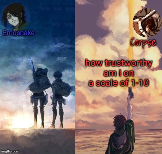 Shared Hange template | how trustworthy am i on a scale of 1-10 | image tagged in shared hange template | made w/ Imgflip meme maker