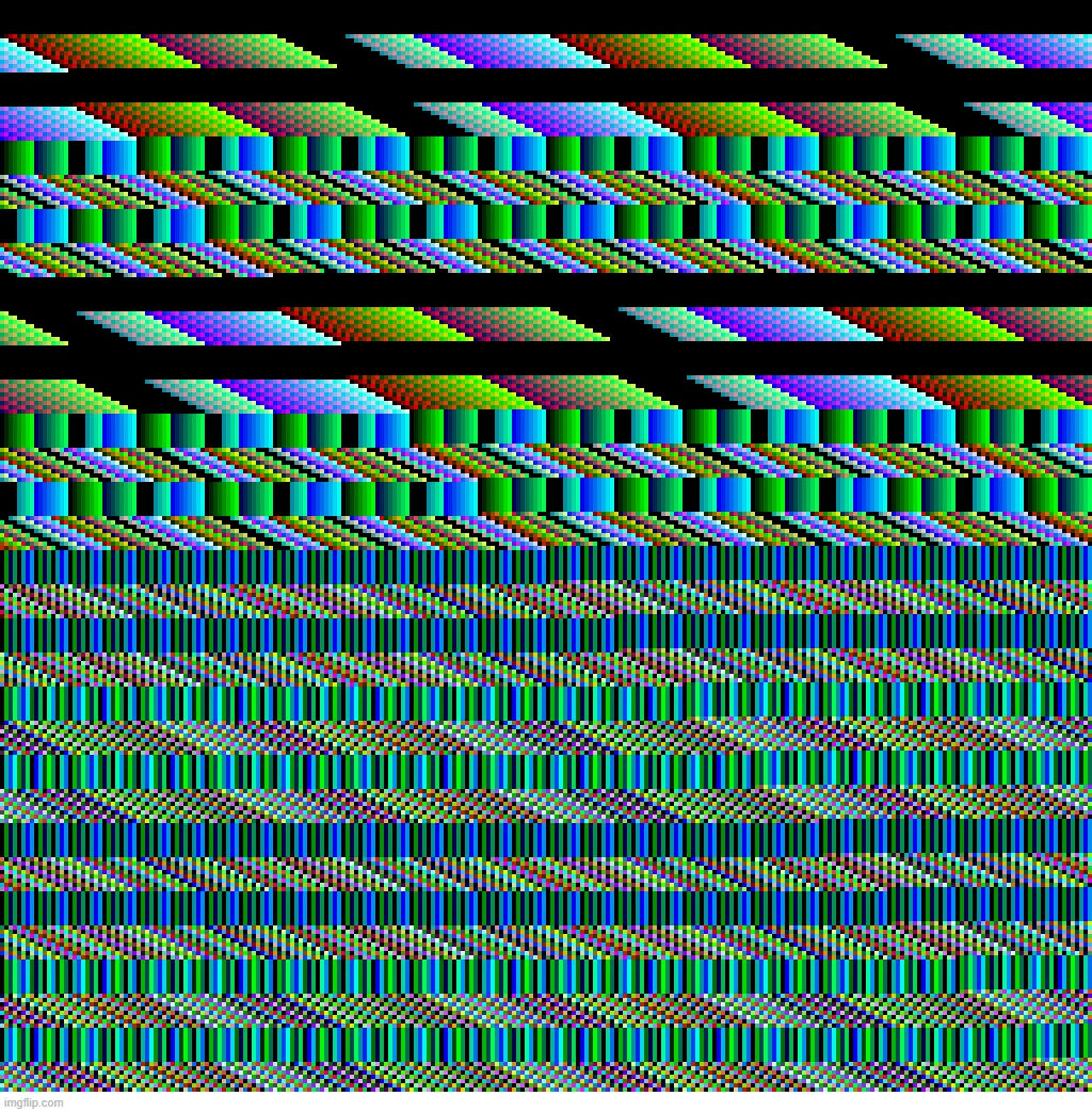 The first 65536 bytes of "the 42 melody", interpreted as character data. Every pixel is 1 byte. White bar is for watermark. | made w/ Imgflip meme maker