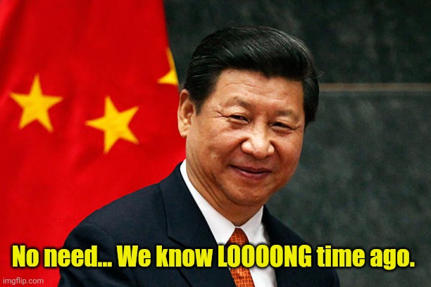 Xi Jinping | No need... We know LOOOONG time ago. | image tagged in xi jinping | made w/ Imgflip meme maker