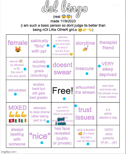 del bingo (real) | god i wish | image tagged in del bingo real | made w/ Imgflip meme maker
