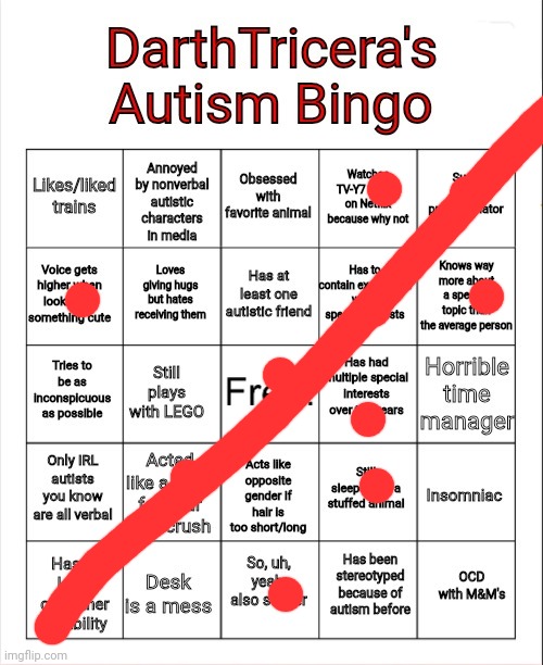 Redid it after looking at it harder | image tagged in darthtricera's autism bingo | made w/ Imgflip meme maker