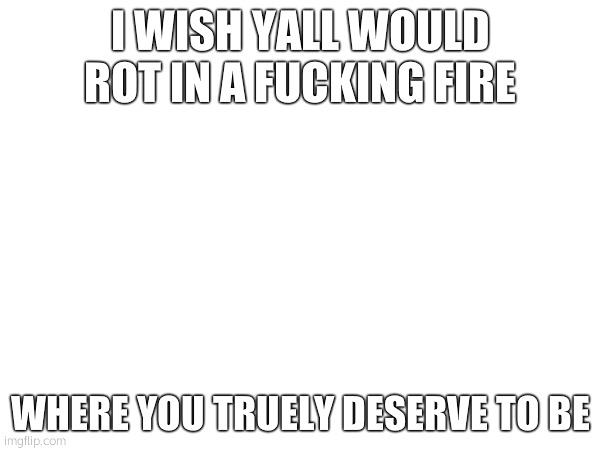 I WISH YALL WOULD ROT IN A FUCKING FIRE; WHERE YOU TRUELY DESERVE TO BE | made w/ Imgflip meme maker