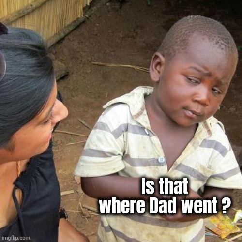 Third World Skeptical Kid Meme | Is that where Dad went ? | image tagged in memes,third world skeptical kid | made w/ Imgflip meme maker