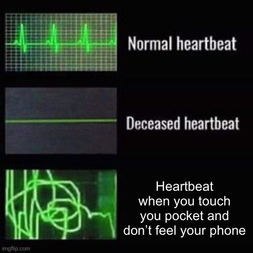 Rate O’ Heartbeat | Heartbeat when you touch you pocket and don’t feel your phone | image tagged in heartbeat rate | made w/ Imgflip meme maker